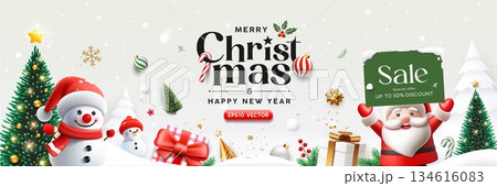 Merry christmas and happy new year sale present, christmas ornaments poster banner 134616083