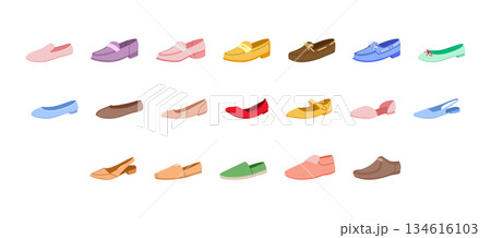 Color flat shoe single set. slingback, ballet flat, Mary Jane espadrille slip on, loafer styles for woman man unisex. 134616103