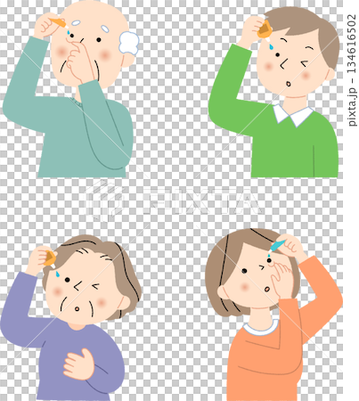 Set of people pointing at eye drops Set of people pointing at eye drops 134616502