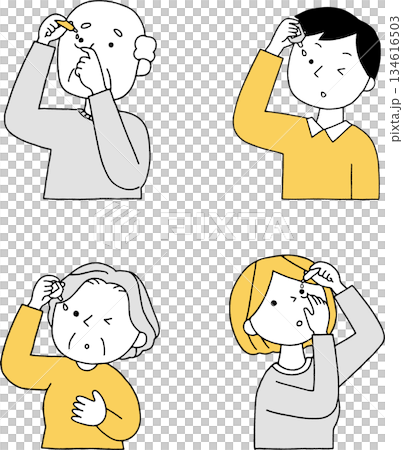 People pointing at eye drops set, monochrome People pointing at eye drops set, monochrome 134616503