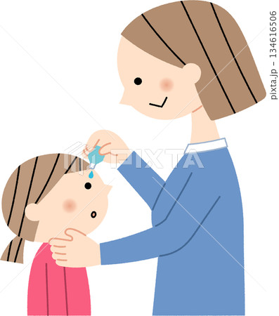 子供に目薬を指すお母さん 134616506