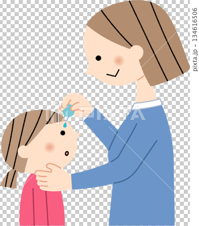 子供に目薬を指すお母さん 134616506