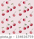ラフな水彩で描いたサクランボのシックなパターン 134616759