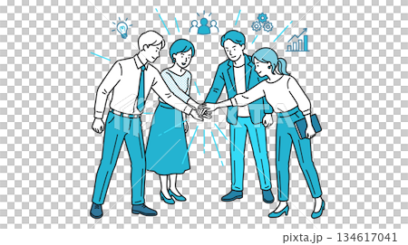 辦公室員工團結一致的插圖（人工智慧生成） 134617041