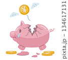 割れた豚の貯金箱と、エンマークが書かれたコインのイラスト 134617131