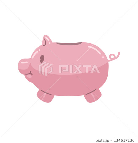 かわいい豚の貯金箱のイラスト 134617136