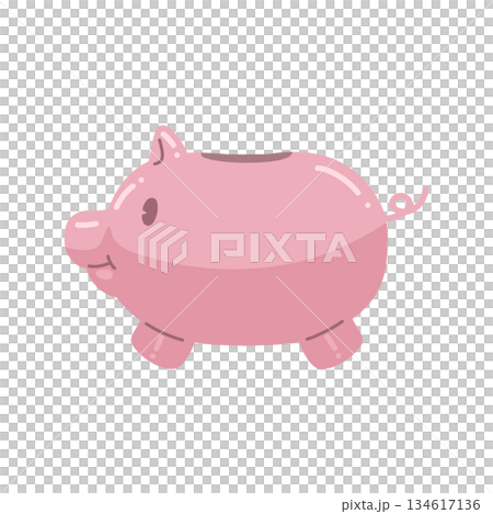 かわいい豚の貯金箱のイラスト 134617136