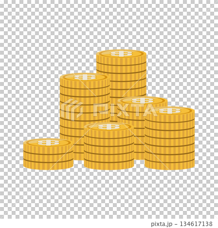 ドルマークが書かれたコインが山積みになっているイラスト 134617138