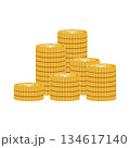 エンマークが書かれたコインが山積みになっているイラスト 134617140