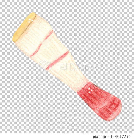 A piece of lard, bacon. Hand-drawn watercolor illustration, cartoon. Design for postcards, invitations, prints on paper or textiles. Holiday, treat, food, vodka 134617254