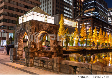 《東京都》お堀に映り込む丸の内の夜景 134617356