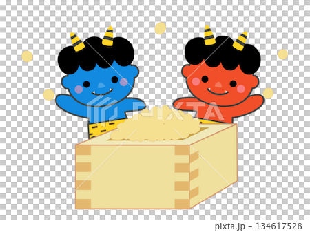 Cute demons throwing beans for Setsubun Cute demons throwing beans for Setsubun 134617528