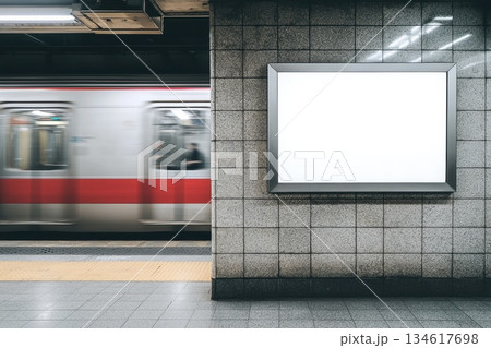 Sleek Underground Advertising Lightbox with Empty Space for Content in Subway Station Sleek Underground Advertising Lightbox with Empty Space for Content in Subway Station 134617698