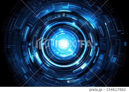 Futuristic Abstract Business Background with Circular Design and Blue Lights 134617862