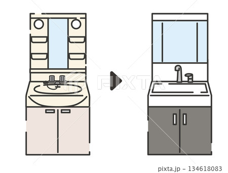 洗面台リフォームのビフォーアフターイラスト 134618083