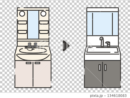 洗面台リフォームのビフォーアフターイラスト 134618083