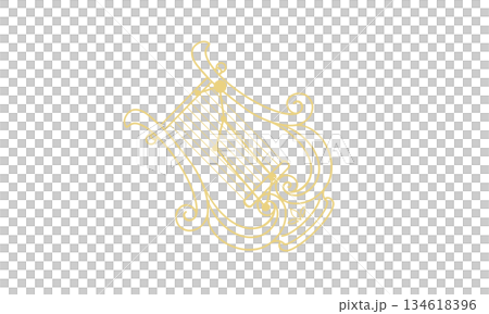 ゴールド色の琴座のイラスト（琴の絵と星座線） 134618396