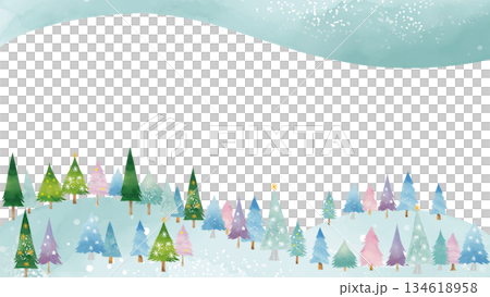 Watercolor style cute winter scenery frame 2 (16:9) 134618958