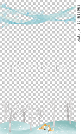 水彩冬季風景與赤狐邊框（16:9）垂直版 134618965