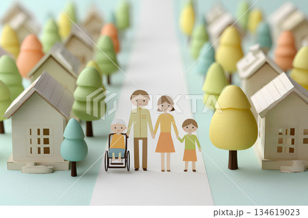 美しい街並みで暮らす家族と福祉のある日常（ペーパークラフト）/まみおデザイン暮らしのシリーズ 134619023