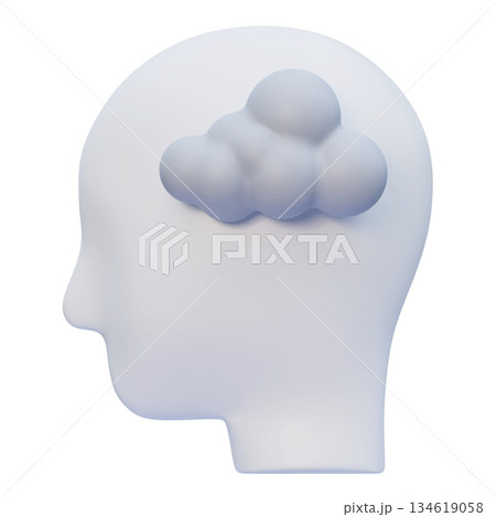 3D Claymorphism Human Profile with Dark Rain Cloud inside Head 134619058