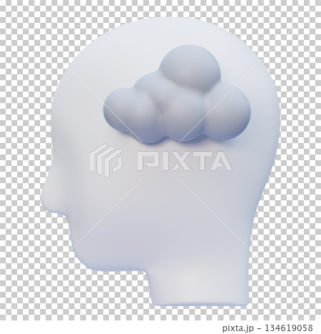 3D Claymorphism Human Profile with Dark Rain Cloud inside Head 134619058