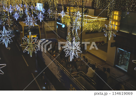 Spectacular Night Cityscape With Purple Star Lights And Golden Spectacular Night Cityscape With Purple Star Lights And Golden 134619069