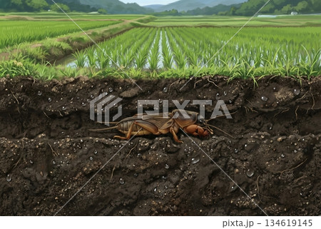 地中の巣穴にいるケラ 134619145