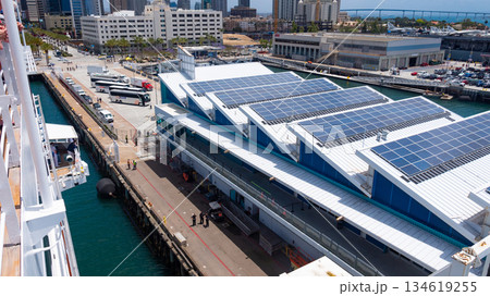 San Diego, California, USA - May 17, 2019: Solar panel. Solar cell modern technology for energy revolution. Alternative power source to save environment. Sustainable renewable energy in San Diego bay 134619255