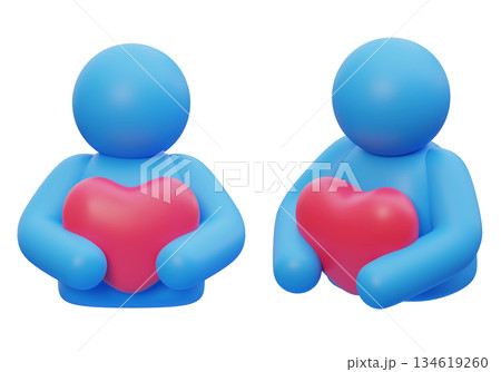 3D Claymorphism Blue Stickman Character Hugging Big Red Heart 3D Claymorphism Blue Stickman Character Hugging Big Red Heart 134619260