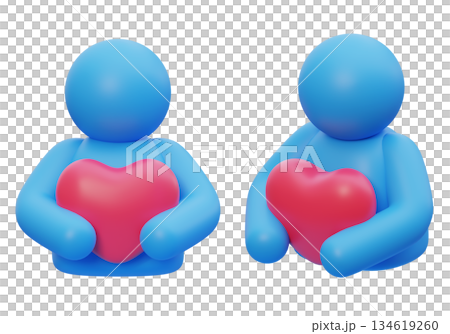 3D Claymorphism Blue Stickman Character Hugging Big Red Heart 3D Claymorphism Blue Stickman Character Hugging Big Red Heart 134619260