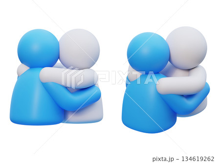 3D Claymorphism Blue and White Stickman Characters Hugging Each Other 3D Claymorphism Blue and White Stickman Characters Hugging Each Other 134619262