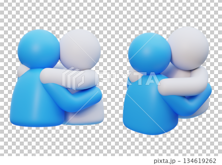 3D Claymorphism Blue and White Stickman Characters Hugging Each Other 3D Claymorphism Blue and White Stickman Characters Hugging Each Other 134619262