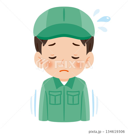 謝罪する作業服を着て帽子を被った男性 上半身イラスト 謝罪する作業服を着て帽子を被った男性 上半身イラスト 134619306