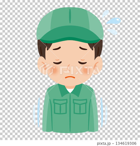 謝罪する作業服を着て帽子を被った男性 上半身イラスト 謝罪する作業服を着て帽子を被った男性 上半身イラスト 134619306