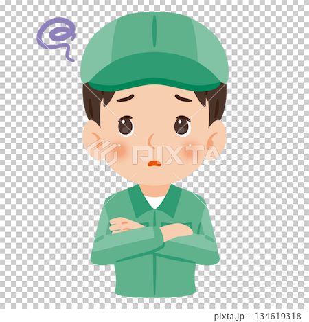 Illustration of a man wearing troublesome work clothes and a hat Illustration of a man wearing troublesome work clothes and a hat 134619318