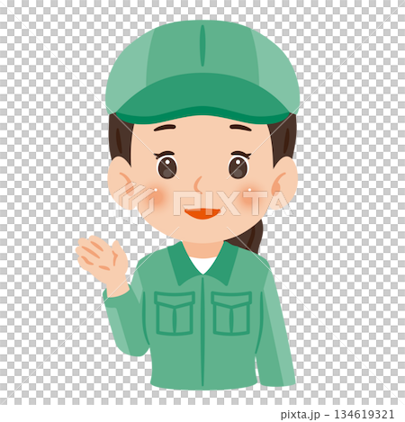 A woman wearing work clothes and a hat to guide people - upper body illustration A woman wearing work clothes and a hat to guide people - upper body illustration 134619321