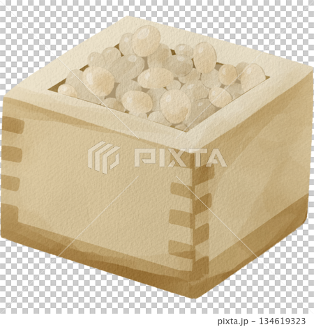 Watercolor illustration of Setsubun beans and wooden masu Watercolor illustration of Setsubun beans and wooden masu 134619323