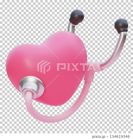 3D Claymorphism Stethoscope Checking a Heart 134619346