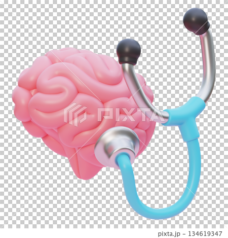 3D Claymorphism Stethoscope Checking a Brain 134619347