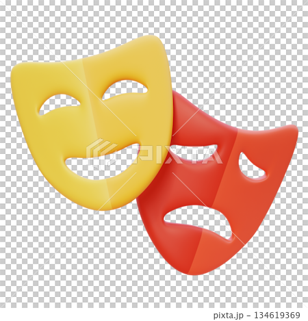 3D Claymorphism Comedy and Tragedy Theater Masks 134619369