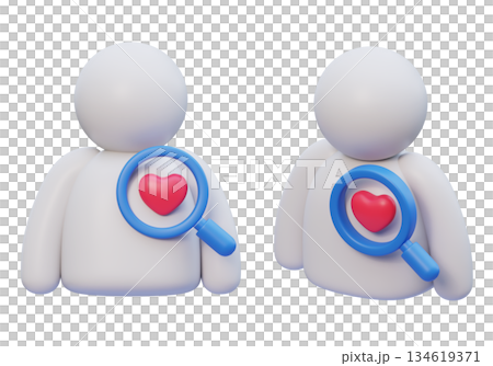 3D Claymorphism Magnifying Glass Focusing on Heart inside Stickman Chest 3D Claymorphism Magnifying Glass Focusing on Heart inside Stickman Chest 134619371