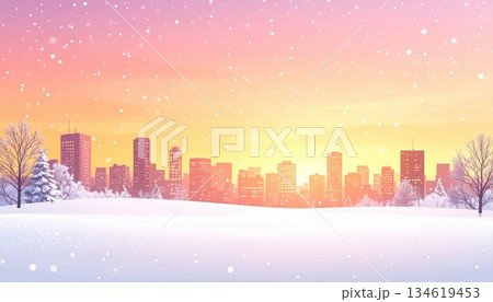 《AI画像》雪の降る夕暮れの都市風景 134619453