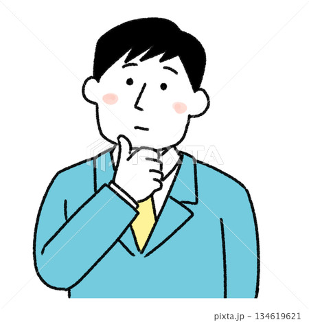 顎に手を当てて悩む男性のイラスト 顎に手を当てて悩む男性のイラスト 134619621