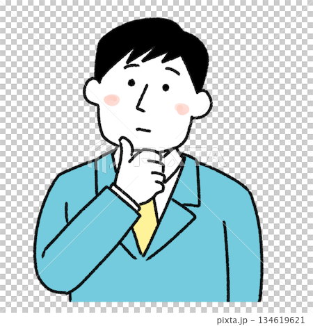 顎に手を当てて悩む男性のイラスト 顎に手を当てて悩む男性のイラスト 134619621