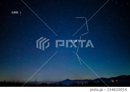 星空　北斗七星と北極星　星名・図あり 134620054