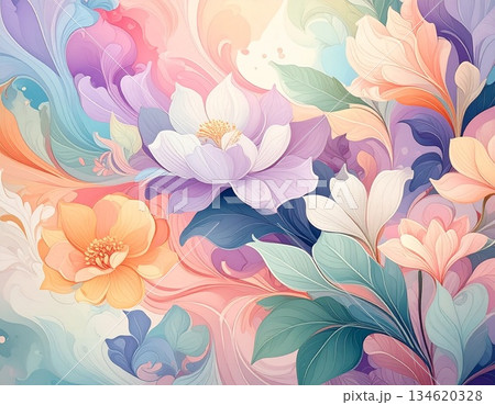 春　抽象的　花柄　華やか　アート　デザイン  134620328