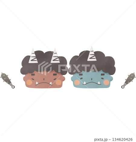 水彩風の赤鬼と青鬼セットイラスト（節分）のイラスト素材 [134620426