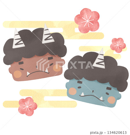 水彩風の赤鬼と青鬼セットイラスト(節分) 水彩風の赤鬼と青鬼セットイラスト(節分) 134620613