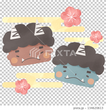 Watercolor illustration of red and blue demons (Setsubun) 134620613